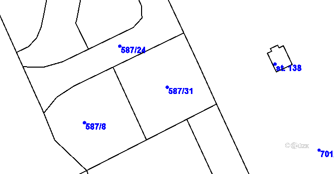Parcela st. 587/31 v KÚ Hylváty, Katastrální mapa