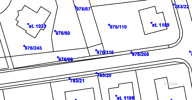 Parcela st. 976/116 v KÚ Hylváty, Katastrální mapa
