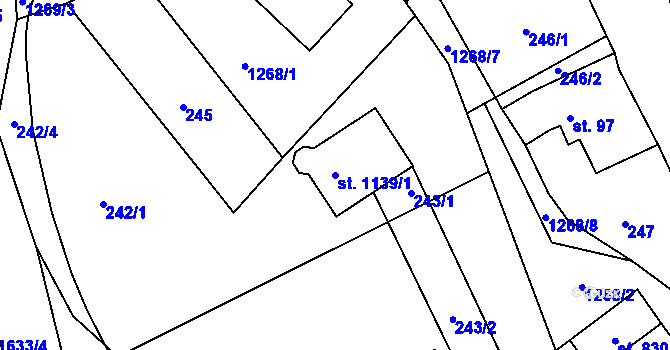 Parcela st. 1139/1 v KÚ Hylváty, Katastrální mapa