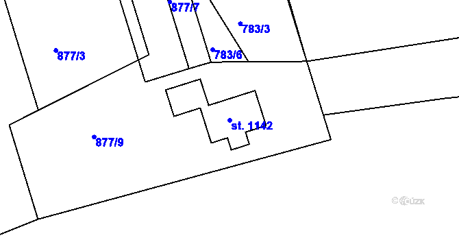 Parcela st. 1142 v KÚ Hylváty, Katastrální mapa