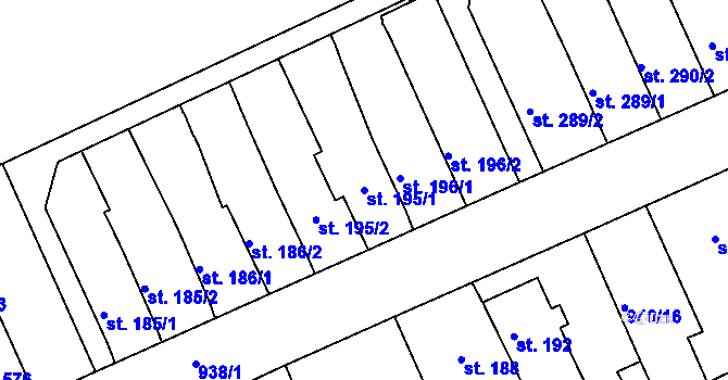 Parcela st. 195/1 v KÚ Hylváty, Katastrální mapa