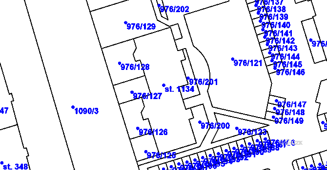 Parcela st. 1134 v KÚ Hylváty, Katastrální mapa