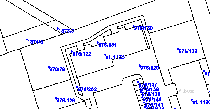 Parcela st. 1135 v KÚ Hylváty, Katastrální mapa