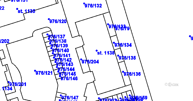Parcela st. 1138 v KÚ Hylváty, Katastrální mapa