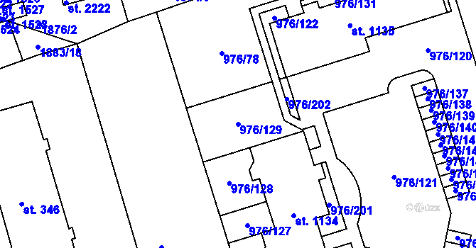 Parcela st. 976/129 v KÚ Hylváty, Katastrální mapa