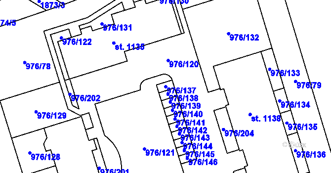 Parcela st. 976/137 v KÚ Hylváty, Katastrální mapa
