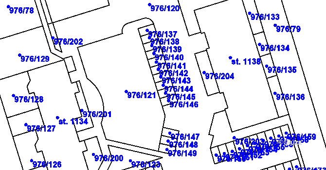 Parcela st. 976/144 v KÚ Hylváty, Katastrální mapa