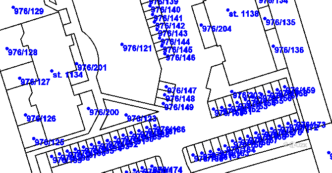 Parcela st. 976/147 v KÚ Hylváty, Katastrální mapa