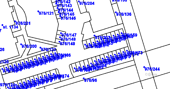 Parcela st. 976/150 v KÚ Hylváty, Katastrální mapa