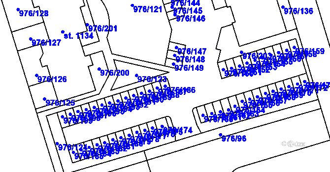 Parcela st. 976/186 v KÚ Hylváty, Katastrální mapa