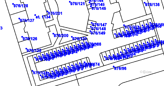 Parcela st. 976/187 v KÚ Hylváty, Katastrální mapa