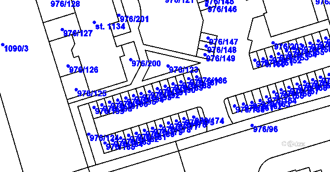 Parcela st. 976/190 v KÚ Hylváty, Katastrální mapa