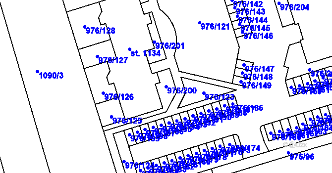 Parcela st. 976/200 v KÚ Hylváty, Katastrální mapa