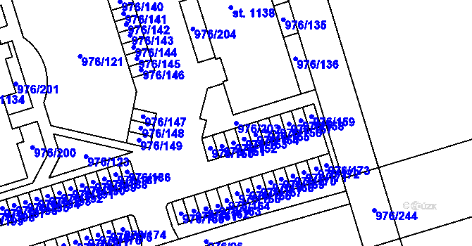 Parcela st. 976/203 v KÚ Hylváty, Katastrální mapa