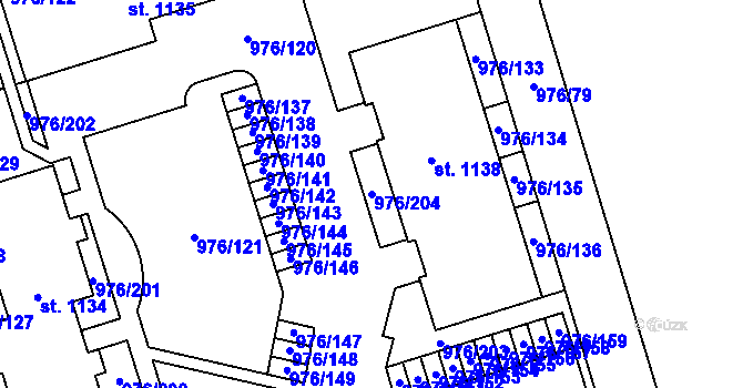 Parcela st. 976/204 v KÚ Hylváty, Katastrální mapa