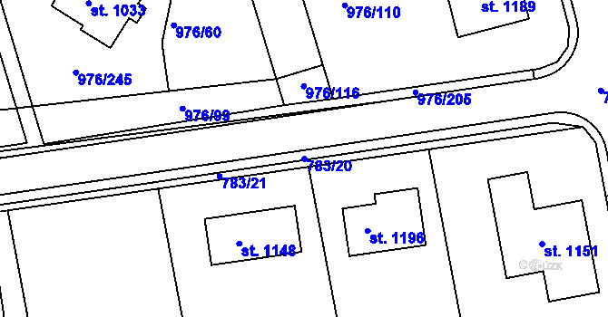 Parcela st. 783/20 v KÚ Hylváty, Katastrální mapa