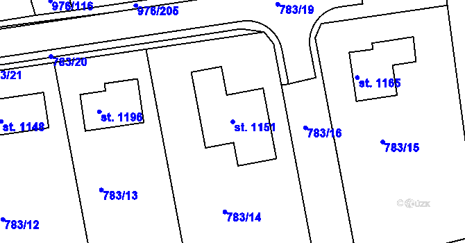 Parcela st. 1151 v KÚ Hylváty, Katastrální mapa