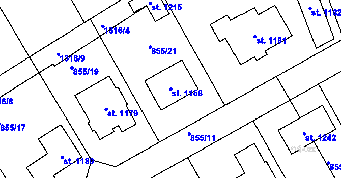 Parcela st. 1158 v KÚ Hylváty, Katastrální mapa