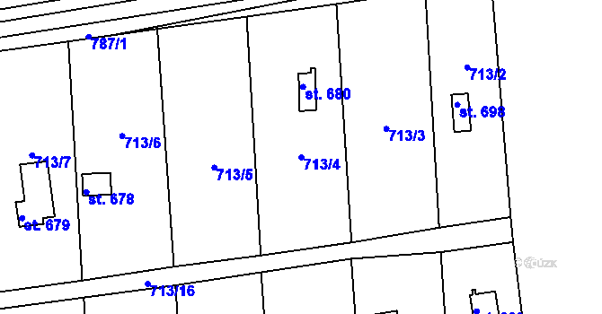 Parcela st. 713/4 v KÚ Hylváty, Katastrální mapa