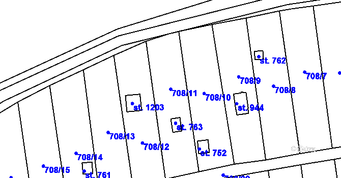 Parcela st. 708/11 v KÚ Hylváty, Katastrální mapa
