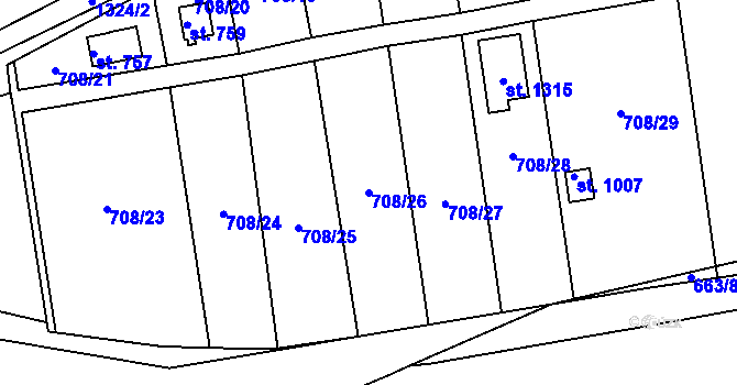 Parcela st. 708/26 v KÚ Hylváty, Katastrální mapa