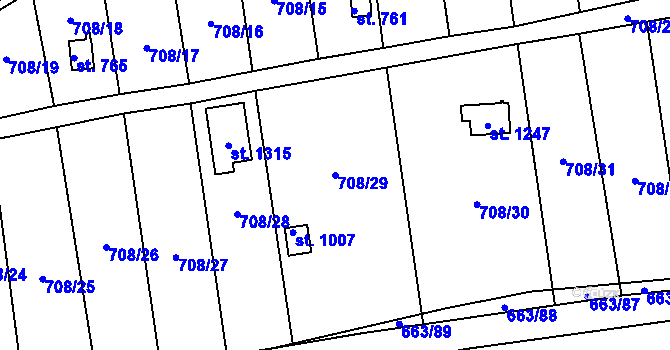 Parcela st. 708/29 v KÚ Hylváty, Katastrální mapa