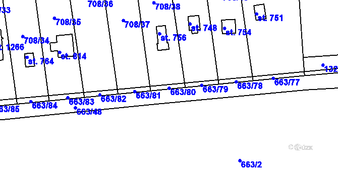 Parcela st. 663/80 v KÚ Hylváty, Katastrální mapa