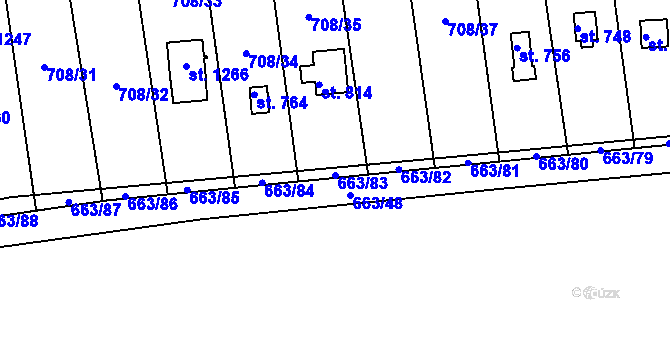 Parcela st. 663/83 v KÚ Hylváty, Katastrální mapa