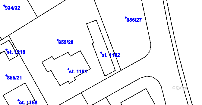 Parcela st. 1182 v KÚ Hylváty, Katastrální mapa