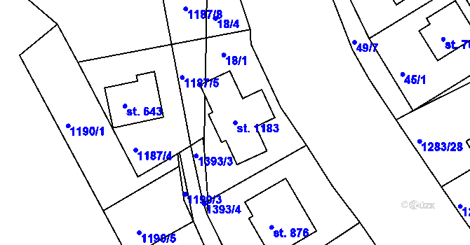 Parcela st. 1183 v KÚ Hylváty, Katastrální mapa