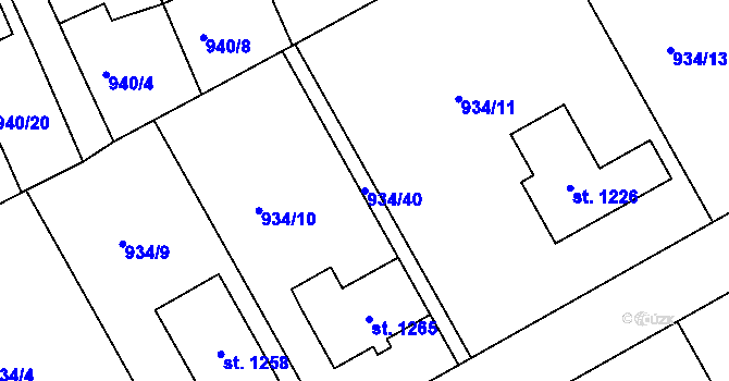 Parcela st. 934/40 v KÚ Hylváty, Katastrální mapa