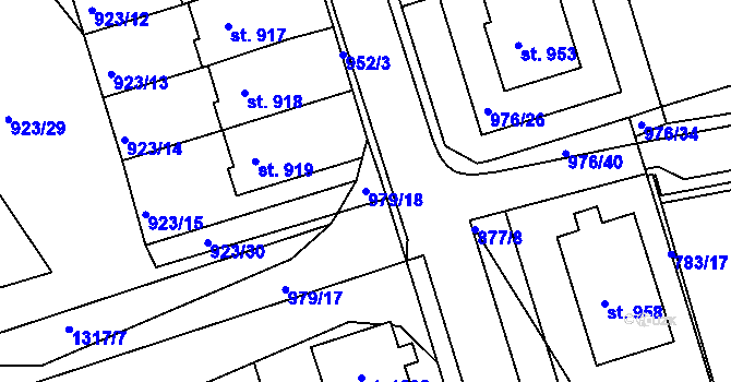 Parcela st. 979/18 v KÚ Hylváty, Katastrální mapa