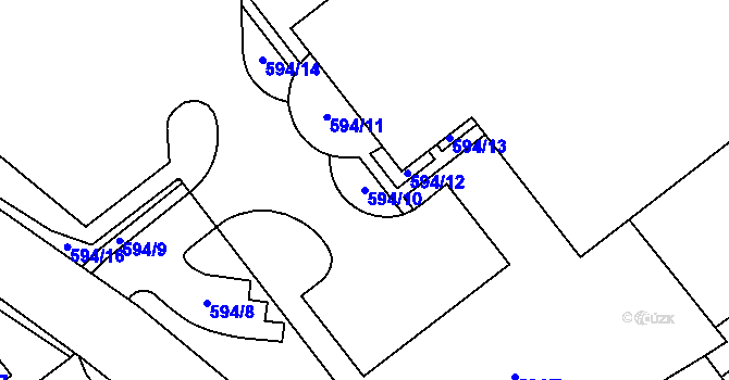 Parcela st. 594/10 v KÚ Hylváty, Katastrální mapa