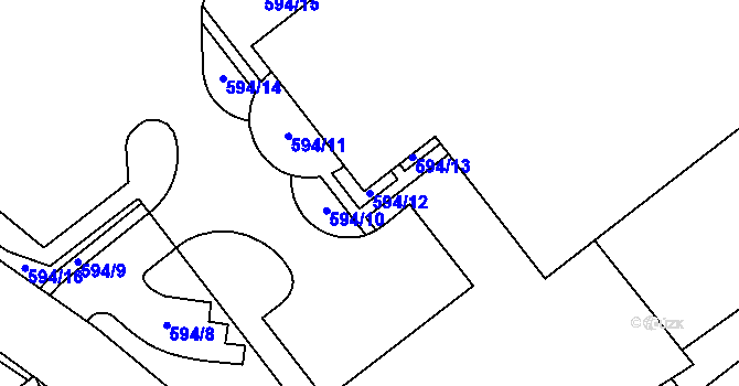 Parcela st. 594/12 v KÚ Hylváty, Katastrální mapa
