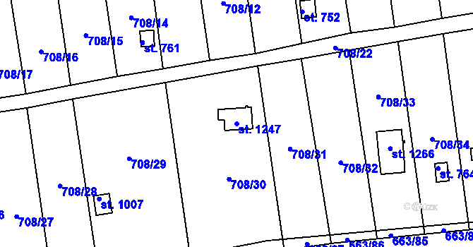 Parcela st. 1247 v KÚ Hylváty, Katastrální mapa