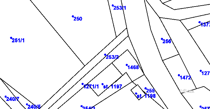 Parcela st. 253/2 v KÚ Hylváty, Katastrální mapa