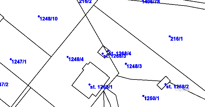 Parcela st. 1268/3 v KÚ Hylváty, Katastrální mapa