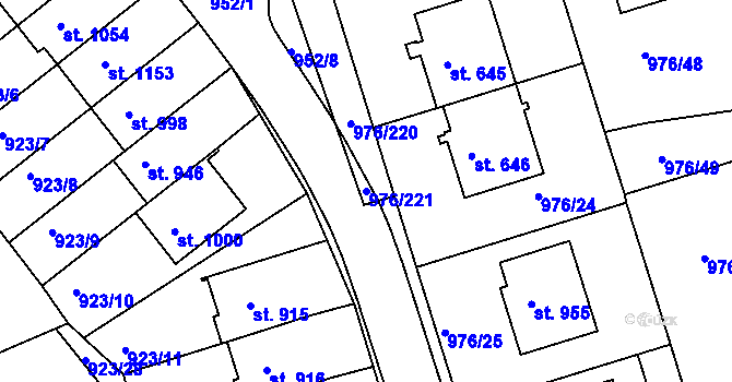 Parcela st. 976/221 v KÚ Hylváty, Katastrální mapa
