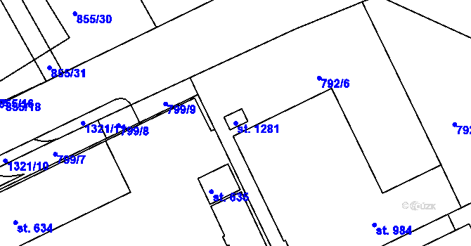 Parcela st. 1281 v KÚ Hylváty, Katastrální mapa