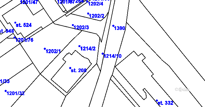 Parcela st. 1214/10 v KÚ Hylváty, Katastrální mapa