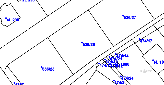 Parcela st. 536/26 v KÚ Hylváty, Katastrální mapa