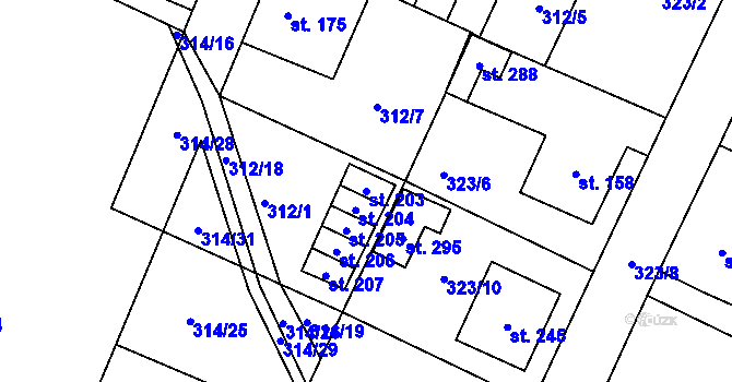 Parcela st. 203 v KÚ Kerhartice nad Orlicí, Katastrální mapa