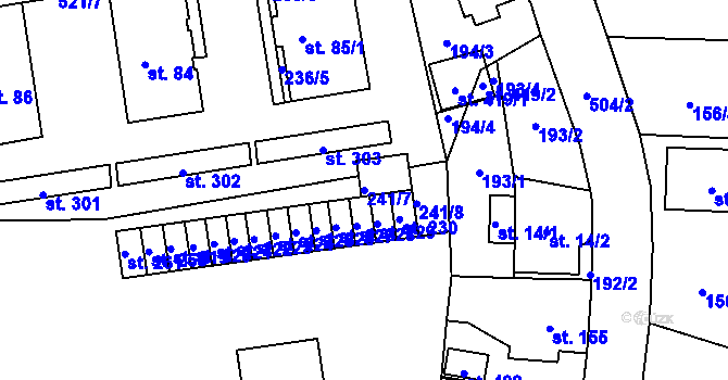 Parcela st. 241/7 v KÚ Kerhartice nad Orlicí, Katastrální mapa
