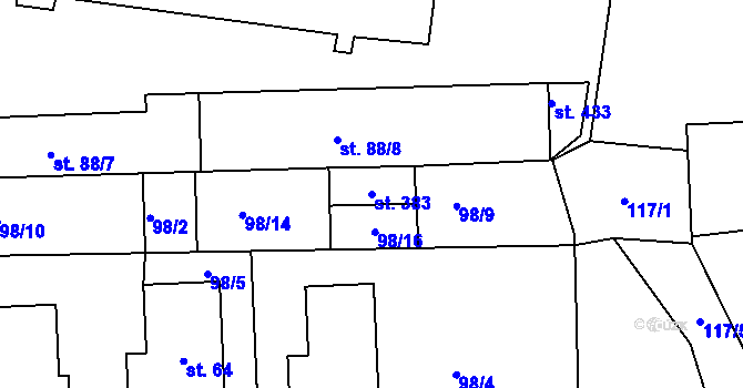 Parcela st. 383 v KÚ Kerhartice nad Orlicí, Katastrální mapa