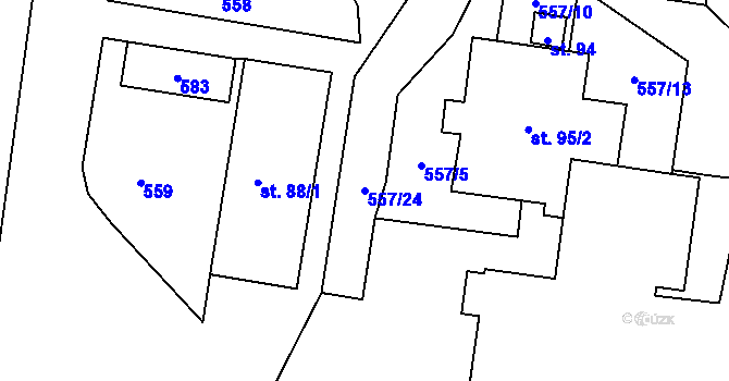 Parcela st. 557/24 v KÚ Kerhartice nad Orlicí, Katastrální mapa