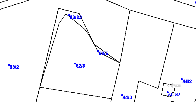 Parcela st. 62/5 v KÚ Gerhartice, Katastrální mapa
