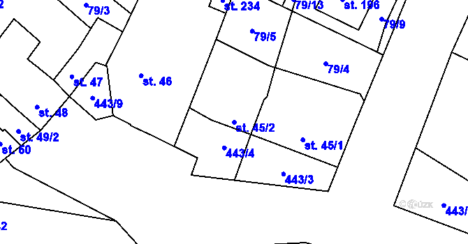 Parcela st. 45/2 v KÚ Ústín, Katastrální mapa