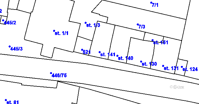 Parcela st. 141 v KÚ Ústín, Katastrální mapa