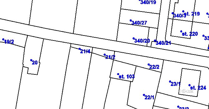 Parcela st. 21/2 v KÚ Ústín, Katastrální mapa