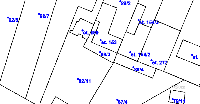 Parcela st. 89/3 v KÚ Ústín, Katastrální mapa